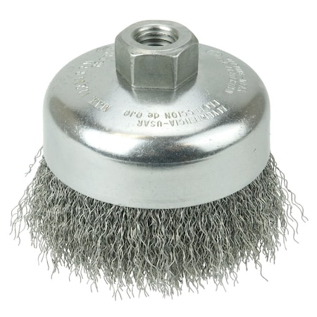 Weiler 4" Crimped Wire Cup Brush .0118" Steel Fill 5/8"-11 UNC Nut 14016